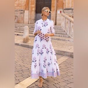 Oliphant White and Purple Floral Maxi Dress